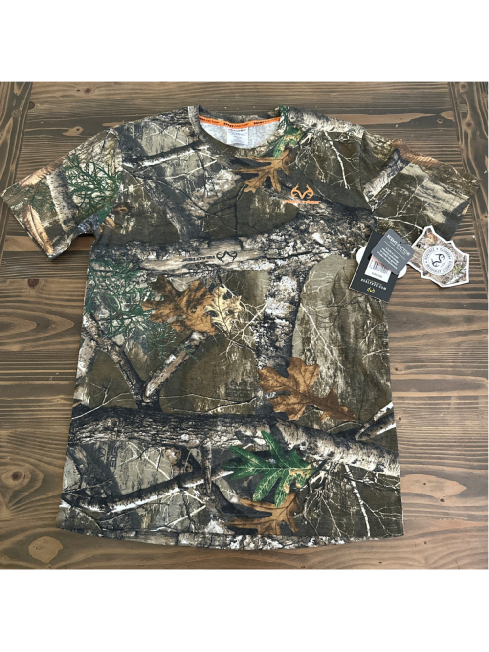 Realtree Men's Camo T Shirt Small NWT Scent Factor Hunting Brown Green